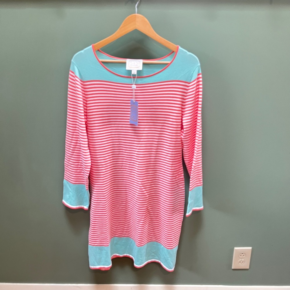 Sail to Sable Womens‎ Striped Knit Tunic Dress Melon Mint SP1759M Size Large NWT
